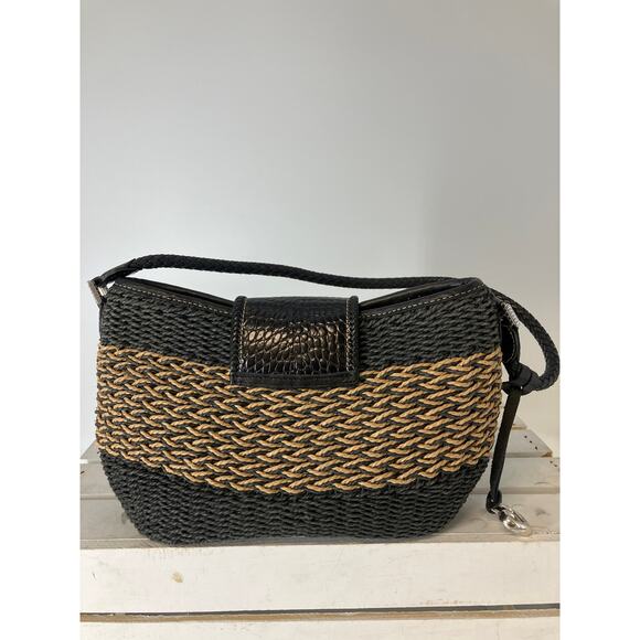 BRIGHTON SMALL BLACK, BROWN STRAW SHOULDER BAG - Picture 3 of 14